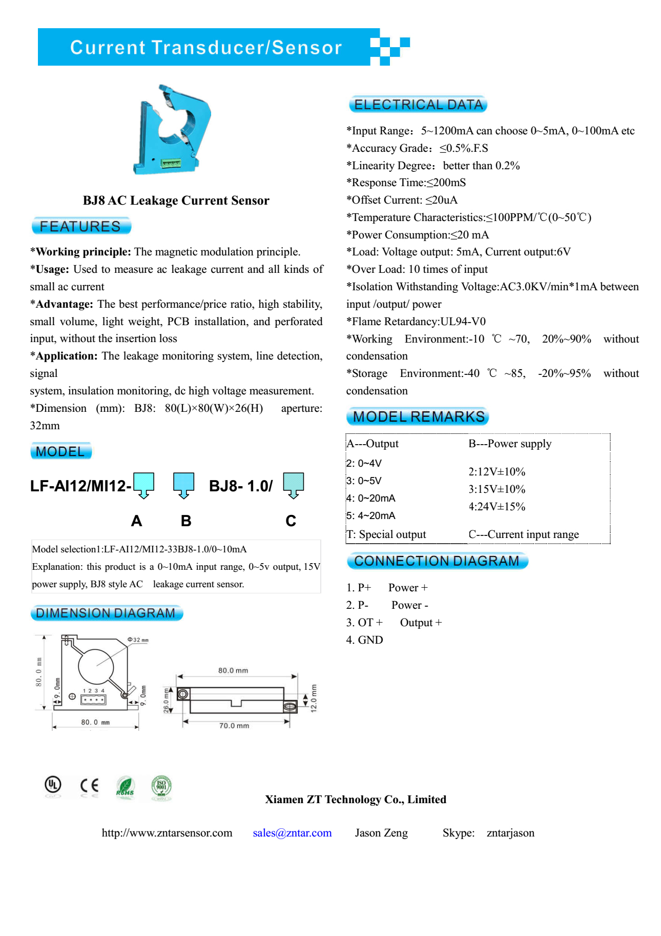 BJ8 AC  Leakage Current Sensor